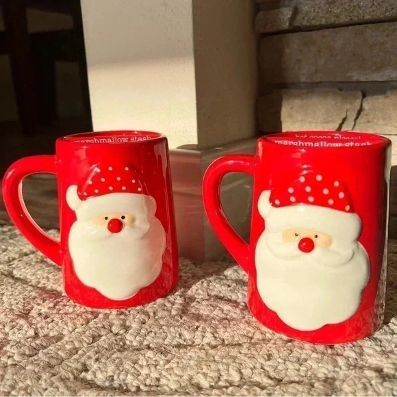 2 MUGS Santa Clause Christmas Marshmallow Hot Coco Mugs 2 Set of Two Mugs Cups - Picture 1 of 11